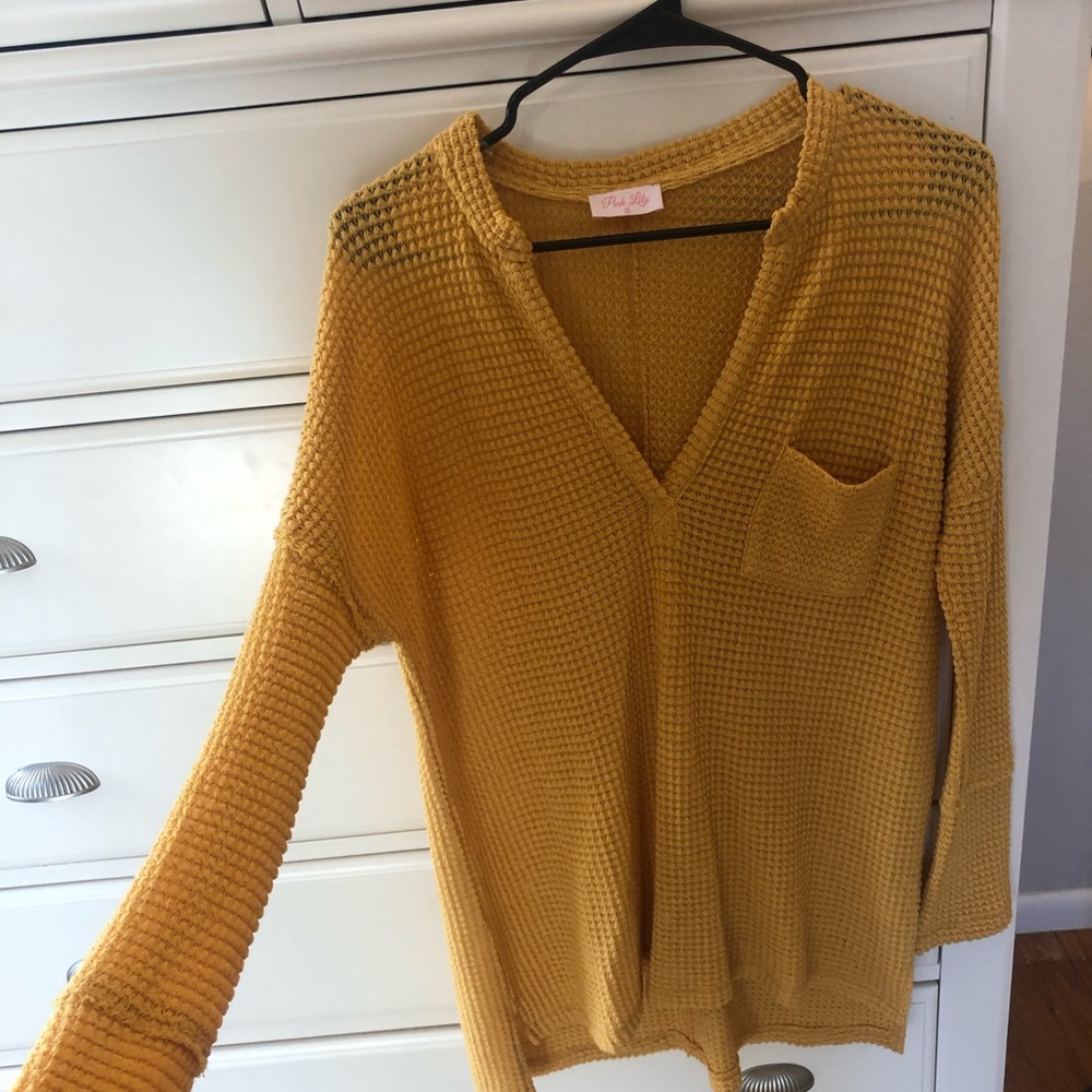 Waffle knit mustard sweater